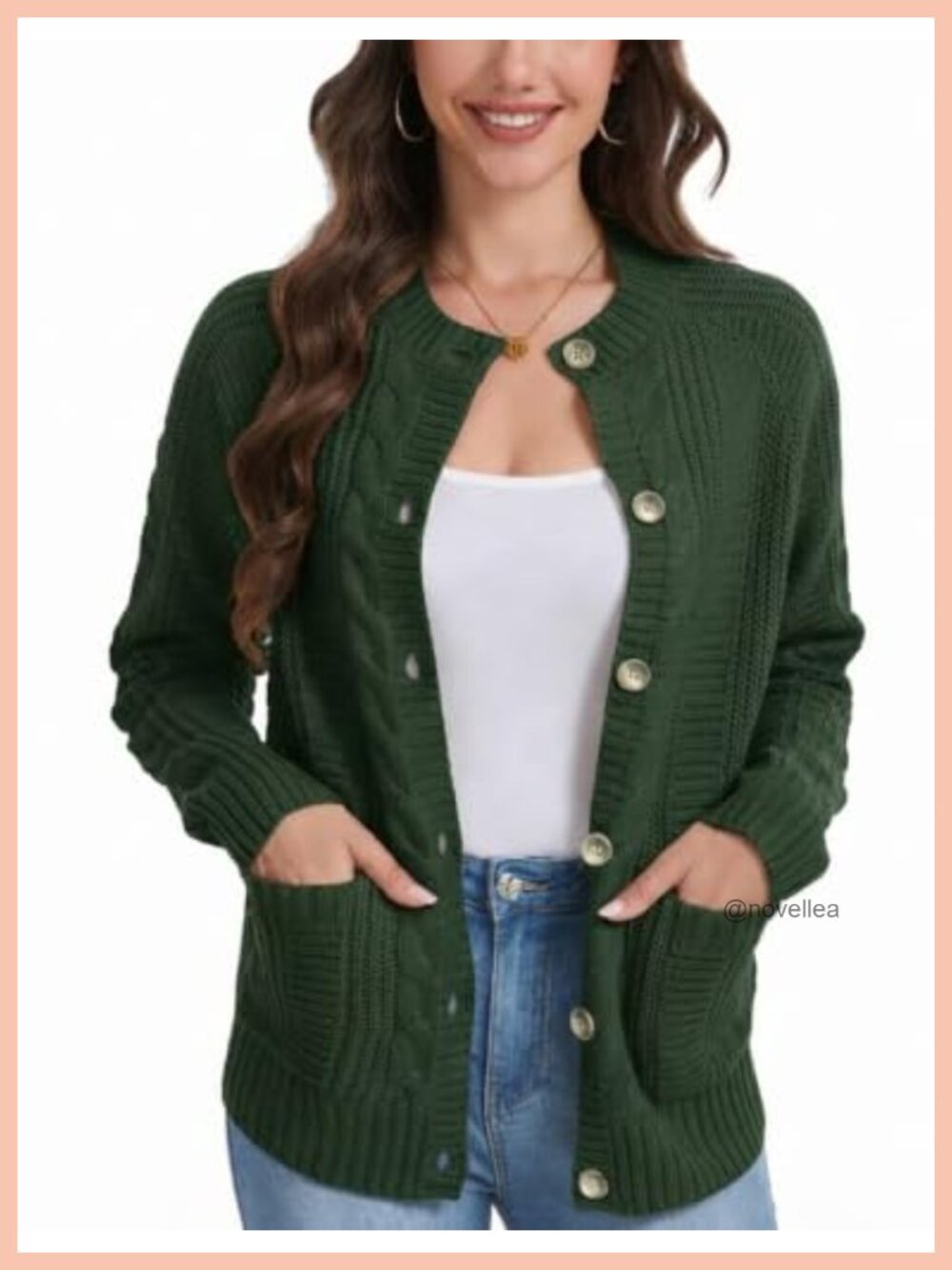 Cable Knit Button Down Cardigan Sweater with Pockets